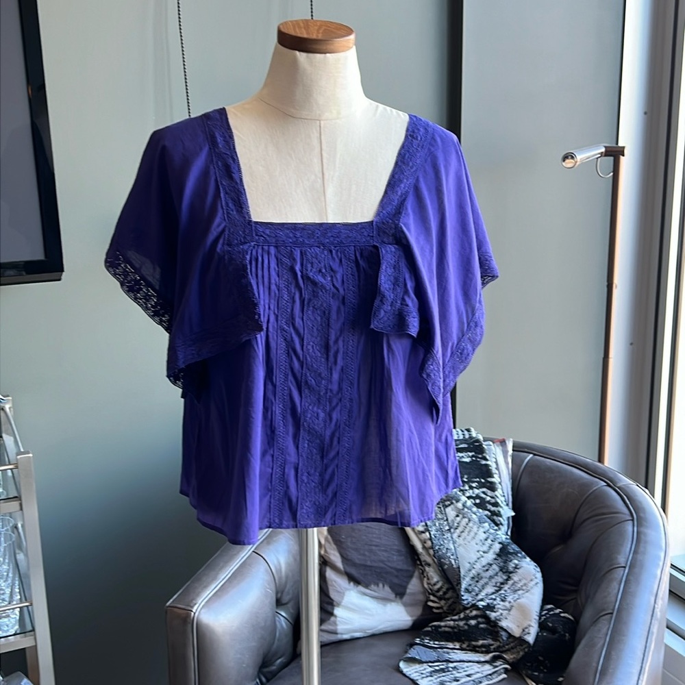 Rebecca Taylor Purple Square-Neck Lace-Trim Blouse